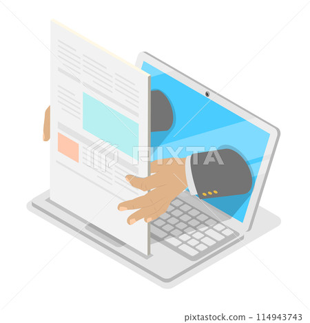 3D Isometric Flat Illustration of Digital Contract Set, Electronic Secure Signature. Item 1 114943743
