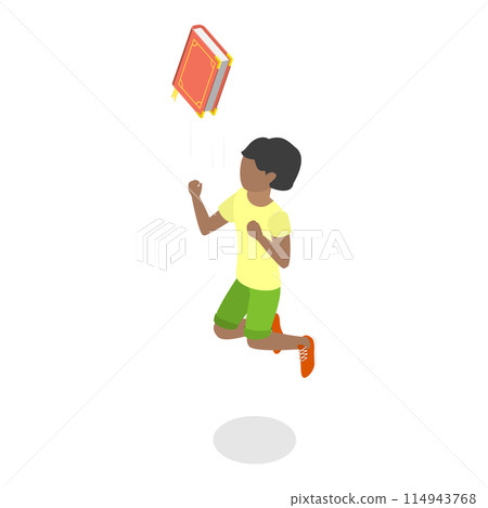 3D Isometric Flat Illustration of Jumping Happy Kids, Back to School. Item 5 3D Isometric Flat Illustration of Jumping Happy Kids, Back to School. Item 5 114943768