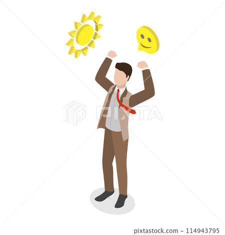 3D Isometric Flat Illustration of Sad And Happy Mood, Depressed and Desperate VS Cheerful and Hopeful person. Item 1 114943795