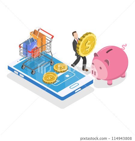 3D Isometric Flat Illustration of Refund And Reversal Transaction, Cashback and Financial Savings. Item 3 114943808