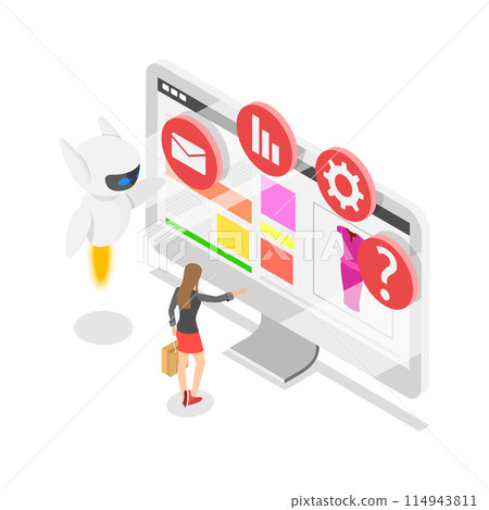 3D Isometric Flat Illustration of Chatbot Assistant, Online Customer Support. Item 2 114943811
