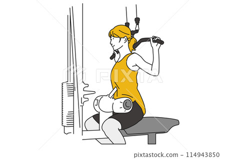 Asian woman doing back lat pull-down in training gym 114943850