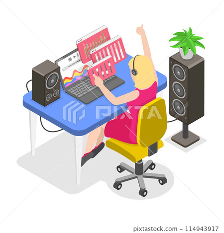 3D Isometric Flat Vector Illustration of Sound Designer, Audio Engineer. Item 3 114943917