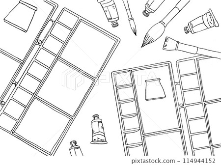 顏料和調色板的插圖（著色頁） 114944152