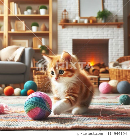 Cat playing with yarn Cat playing with yarn 114944194