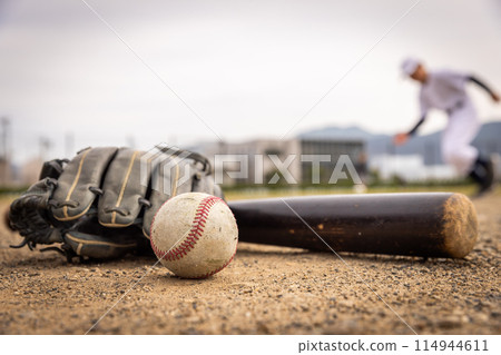 Baseball glove and ball 114944611