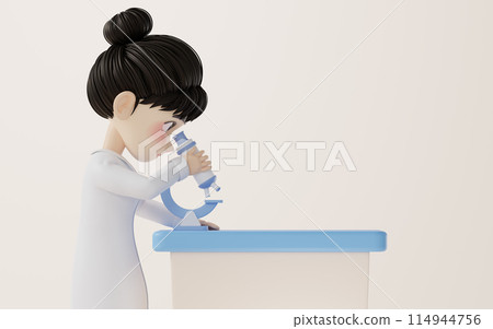 3D cartoon female researcher and microscope, 3d-插圖素材 [114944756] - PIXTA圖庫