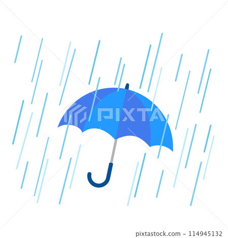 Vector landscape image of a blue umbrella getting wet in a downpour 114945132