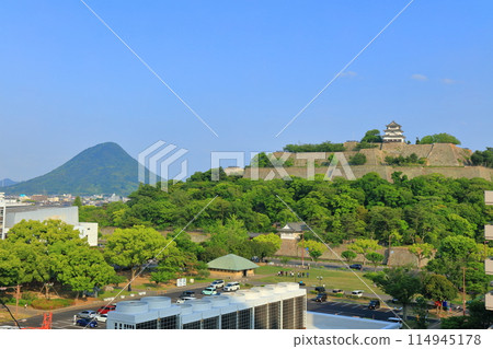 [Kagawa Prefecture] Marugame Castle and Sanuki Fuji (Mt. Iino) on a clear day 114945178