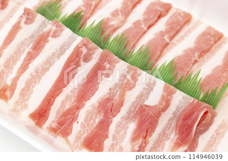 Pork belly for barbecue on white background 114946039