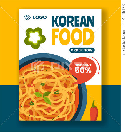 Korean Food Vertical Poster Flat Cartoon Hand Drawn Templates Background Illustration 114946178
