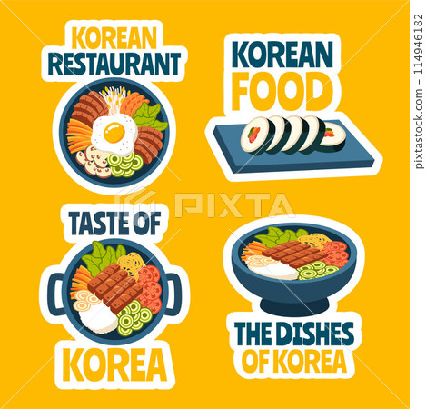 Korean Food Label Flat Cartoon Hand Drawn Templates Background Illustration Korean Food Label Flat Cartoon Hand Drawn Templates Background Illustration 114946182
