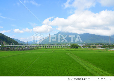 View from the train window from Maibara Station to Ogaki Station on the JR Tokaido Main Line (Summer 2022) View from the train window from Maibara Station to Ogaki Station on the JR Tokaido Main Line (Summer 2022) 114946209