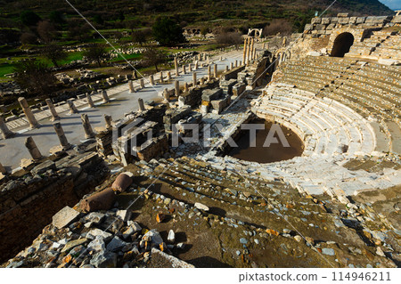 Aerial view of remains of Odeon and State Agora in Ephesus after reconstruction 114946211