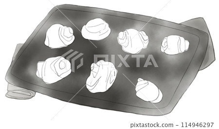 Illustration of bread on a baking sheet 114946297