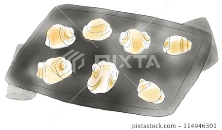 Illustration of bread on a baking sheet 114946301