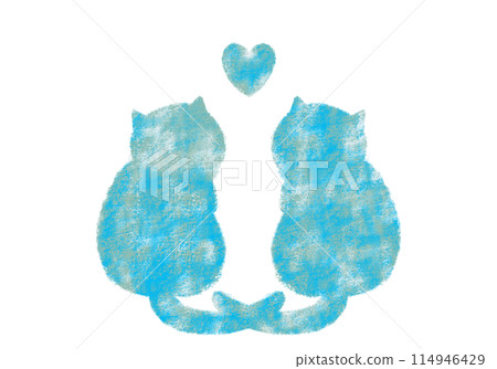 Silhouette of two cats, heart, summer colors Silhouette of two cats, heart, summer colors 114946429