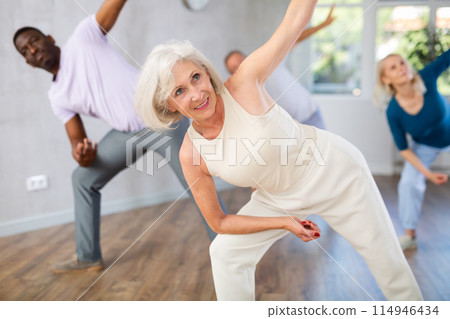 Group of multiethnic mature people dancing hip hop 114946434