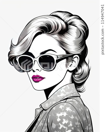 Stylish Woman With Sunglasses Pop Art Illustration isolated on a white background 114947041