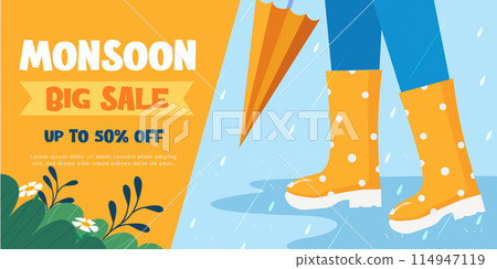 Rainy weather. Rubber boots. Monsoon elements. Spring symbols isolated. Vector illustration. Rainy weather. Rubber boots. Monsoon elements. Spring symbols isolated. Vector illustration. 114947119