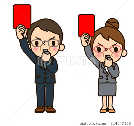 舉紅牌的商務男女 114947136
