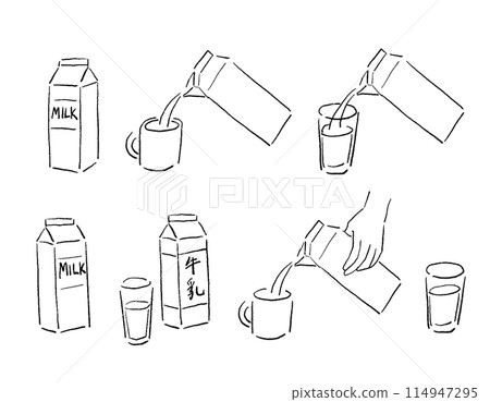 Pouring milk hand drawn line art illustration 114947295
