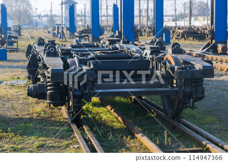 Railway junction was occupied by railway car wheelsets while they were waiting for repairs 114947366