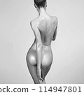 Sexy naked girl with a beautiful body posing in a photo studio. 114947801