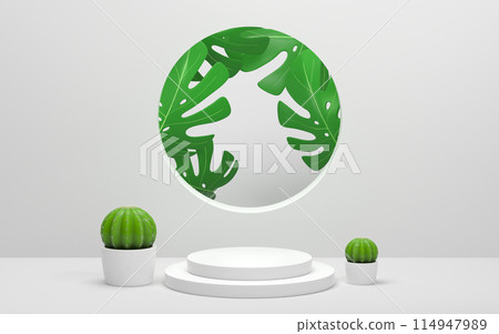 Empty stage and plants with white background, 3d 114947989