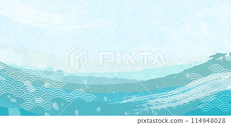 Japanese pattern wave watercolor background 114948028