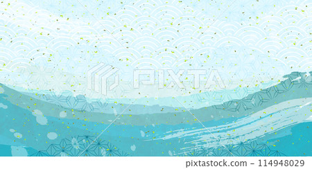 Japanese pattern wave watercolor background 114948029