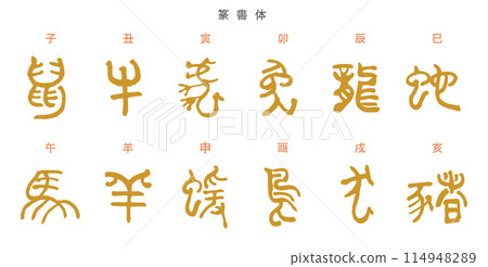 Chinese zodiac calligraphy set - New Year's card material 114948289