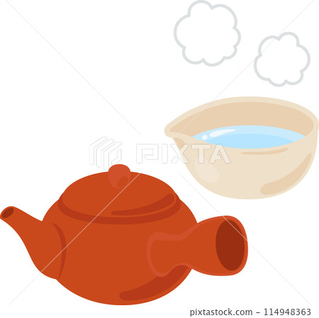 冷卻水裝滿熱水和茶壺 114948363