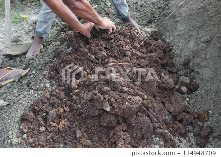 Preparing a ground nursery Bed for crops on farm 114948709