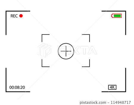 Camera frame viewfinder screen of video recorder digital display. Video camera viewfinder. Recording view frame. Cinema rec viewing screen. Flat style. 114948717