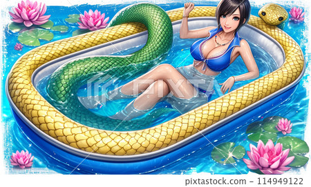Sexy woman in a snake-shaped pool 114949122