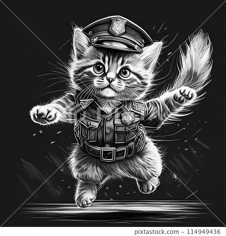 鉛筆素描風格。穿著警察制服的貓 114949436