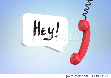 Red phone handset with 'Hey' in speech bubble Red phone handset with 'Hey' in speech bubble 114949524