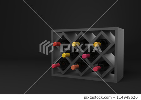 Modern black wine rack with colorful bottle tops Modern black wine rack with colorful bottle tops 114949620