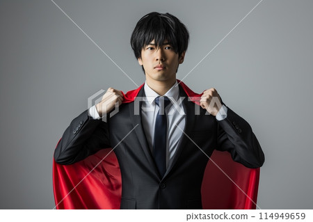 Man in superhero pose with red cape and suit - Stock Illustration  [114949659] - PIXTA