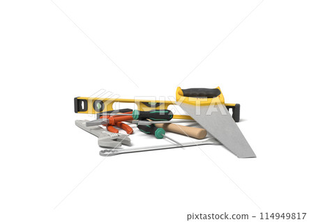 Tools arranged diagonally on white 114949817