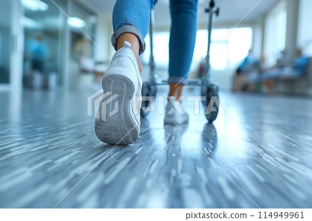 Traveler walking with suitcase at airport 114949961