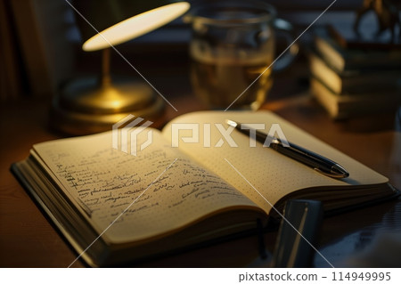 Classic writer's desk in dim light 114949995
