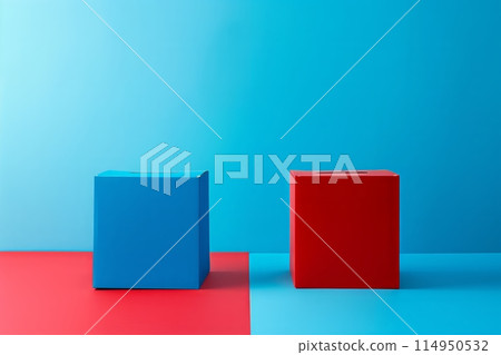 Two cubes contrasted against divided backdrop Two cubes contrasted against divided backdrop 114950532