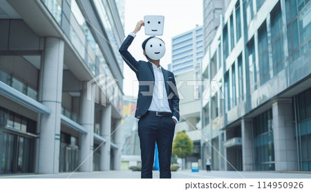 Smiling emoji-faced person taking a selfie 114950926