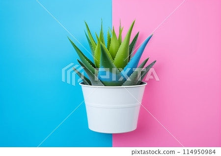 Colorful cacti on bicolor background 114950984