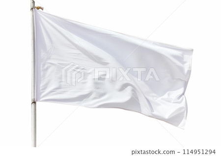 White flag on a pole fluttering in the wind 114951294