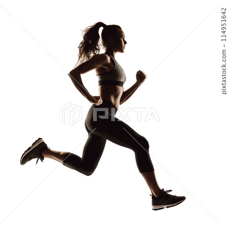Running woman's silhouette in activewear Running woman's silhouette in activewear 114951642