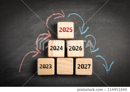 2025 Goals. Wooden blocks on a chalkboard background 114951840