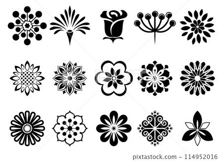 Flowers icon set. Flowers isolated on transparent background. Flowers in modern simple. Cute round flower plant nature collection. Vector illustrator 114952016
